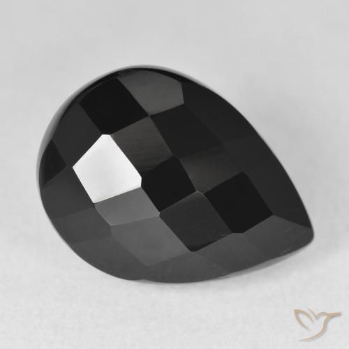 10.08 ct Black Onyx Stone, Natural Onyx in Pear Checkerboard Shape for Sale