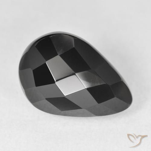 8.51 ct Black Onyx Stone, Natural Onyx in Pear Checkerboard Shape for Sale