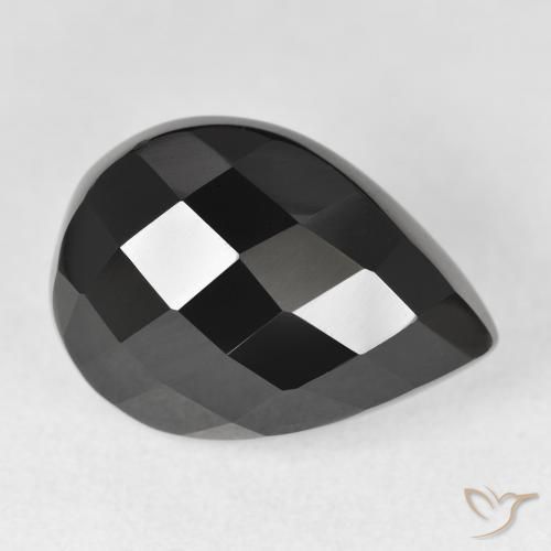 10.14 ct Black Onyx Stone, Natural Onyx in Pear Checkerboard Shape for Sale
