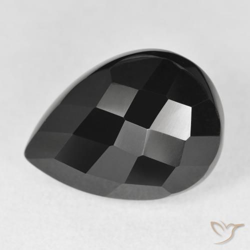 10.04 ct Black Onyx Stone, Natural Onyx in Pear Checkerboard Shape for Sale