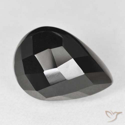 10.99 ct Black Onyx Stone, Natural Onyx in Pear Checkerboard Shape for Sale