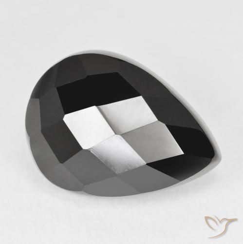 10.51 ct Black Onyx Stone, Natural Onyx in Pear Checkerboard Shape for Sale