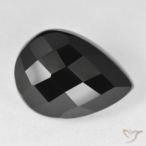 11.28 ct Black Onyx Stone, Natural Onyx in Pear Checkerboard Shape for Sale