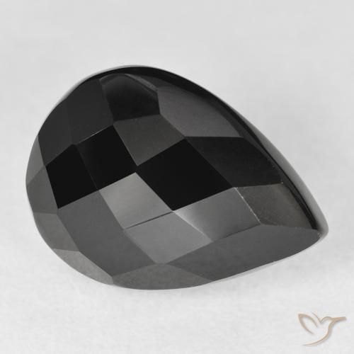 9.38 ct Black Onyx Stone, Natural Onyx in Pear Checkerboard Shape for Sale