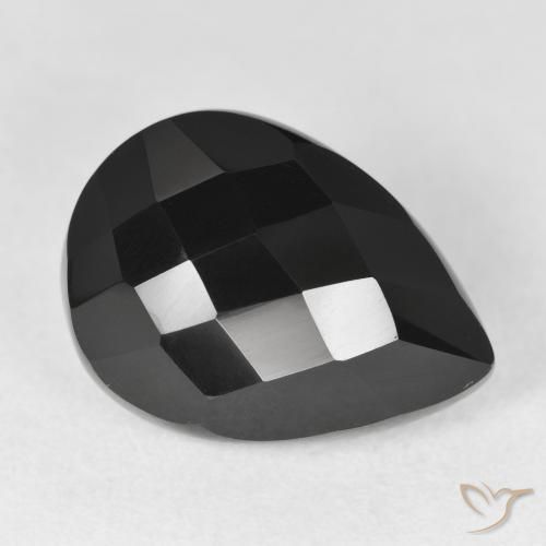 10.50 ct Black Onyx Stone, Natural Onyx in Pear Checkerboard Shape for Sale