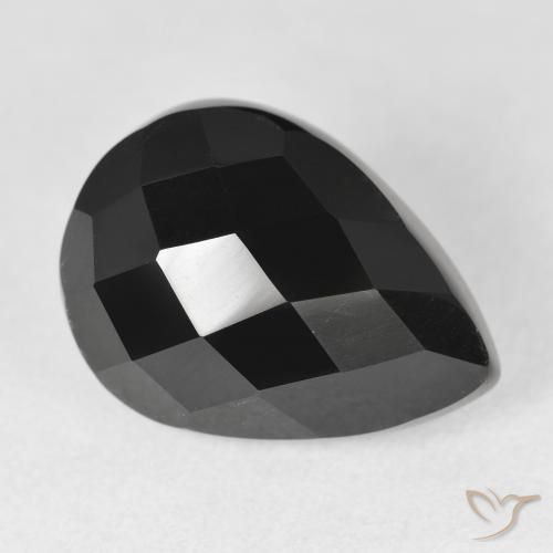 11.38 ct Black Onyx Stone, Natural Onyx in Pear Checkerboard Shape for Sale