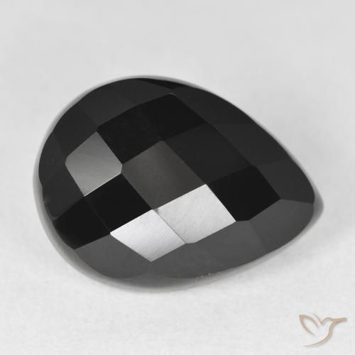 10.38 ct Black Onyx Stone, Natural Onyx in Pear Checkerboard Shape for Sale