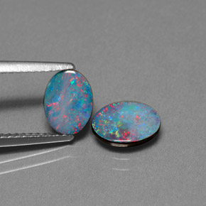 1.67 ct Multicolor Opal Doublet Stone, Natural Opal Doublet in Oval Cabochon Shape for Sale