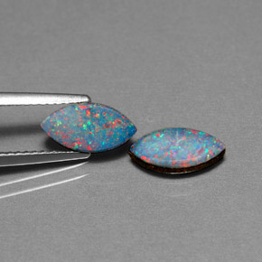 1.68 ct Multicolor Opal Doublet Gemstone, Opal Doublet Gem in Marquise Cabochon Shape for Sale.