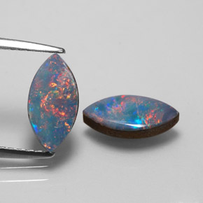1.79 ct Multicolor Opal Doublet Gemstone, Opal Doublet Gem in Marquise Cabochon Shape for Sale.