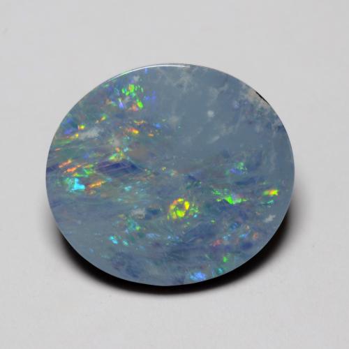 13.5 x 12mm Oval Multicolor Opal Doublet from Australia, Weight of 4.04ct, Natural assembled Gemstone in Opaque Clarity, 1pc Oval Cabochon Opal Doublet - Color: Multicolor, Mohs Hardness of 5.5 - 6.5, Photo A