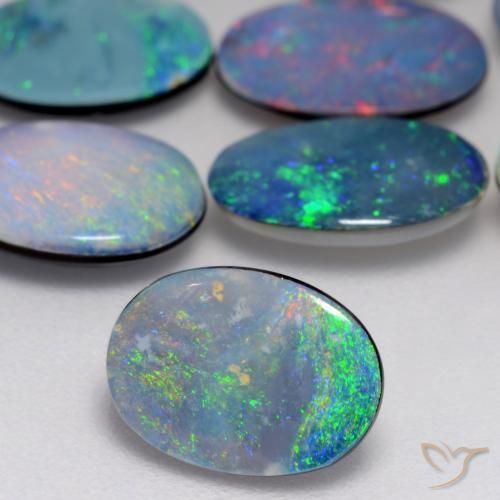 3.52 ctw Multicolor Opal Doublet Stones, Natural Opal Doublet in Oval Cabochon Shape for Sale