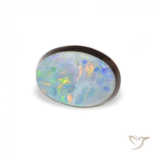 0.99 ct Multicolor Opal Doublet Stone, Natural Opal Doublet in Oval Cabochon Shape for Sale