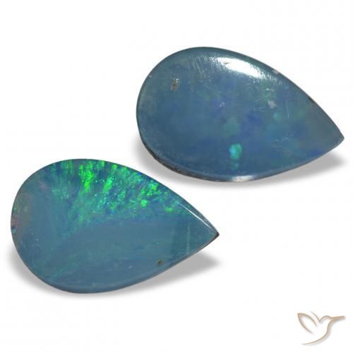 1.10 ctw Multicolor Opal Doublet Stones, Natural Opal Doublet in Pear Cabochon Shape for Sale