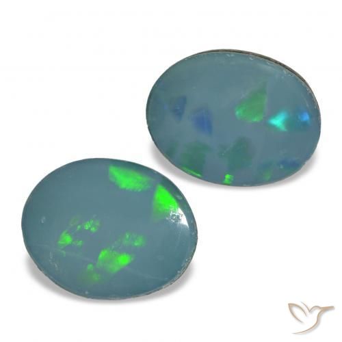 2.31 ctw Multicolor Opal Doublet Stones, Natural Opal Doublet in Oval Cabochon Shape for Sale