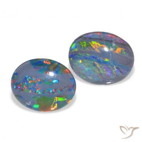 4.57 ctw Multicolor Opal Triplet Stones, Natural Opal Triplet in Oval Cabochon Shape for Sale