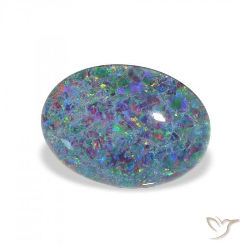 3.82 ct Multicolor Opal Triplet Stone, Natural Opal Triplet in Oval Cabochon Shape for Sale