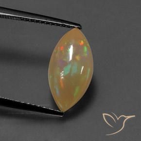 14 x 7,2mm Opale multicolore taglio marquise dall'Etiopia, peso di 1,85 ct, pietra preziosa naturale non trattati in purezza Transparent/Translucent, 1 pezzo Opale Cabochon taglio marquise - Colore: Multicolore, durezza Mohs di 5,5 - 6,5 , Pietra portafortuna di ottobre, Photo A