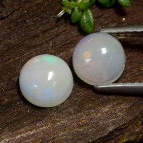 1.22 ctw White Opal Gemstones, Opal Gems in Round Cabochon Shape for Sale.