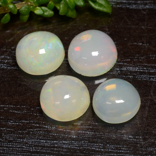Lot of 4pc Round Multicolor Opal from Ethiopia - Size 6mm, Weight 2.23ct total / avg. 0.56ct each, Mohs Hardness 5.5 - 6.5, Cupid's Stone, Photo A