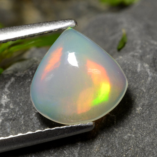 8.8 x 8.9mm Pear Cabochon Multicolor Opal from Ethiopia, Weight of 1.15ct, Natural untreated gemstone in Transparent Clarity, 1pc Opal - the Color is Multicolor, Mohs Hardness of 5.5 - 6.5, Libra Zodiac Stone, Photo A