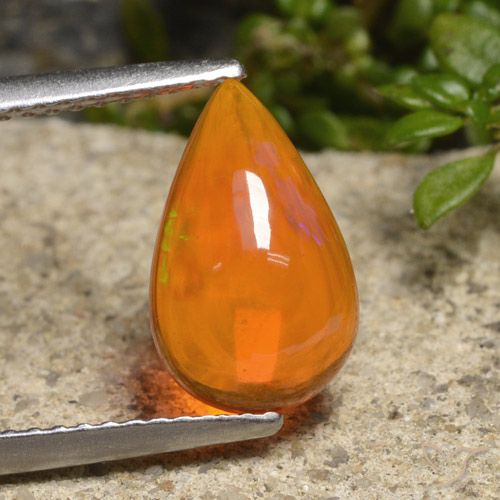 Reddish Orange Opal Gem - 1.4ct Pear Cabochon (ID: 478958)