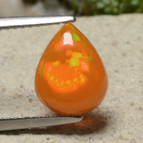 Reddish Orange Opal Gem - 1.7ct Pear Cabochon (ID: 479123)