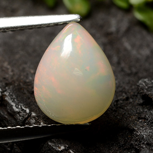 Multicolor White Opal Gem - 1.5ct Pear Cabochon (ID: 490495)