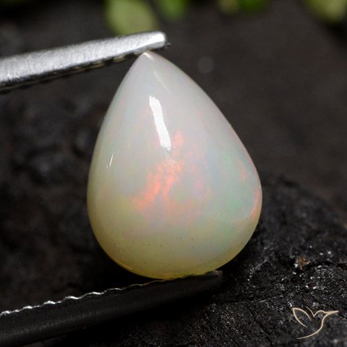 Blanco multicolor Ópalo Gema - 1.4ct Cabujón Pera (ID: 490643)