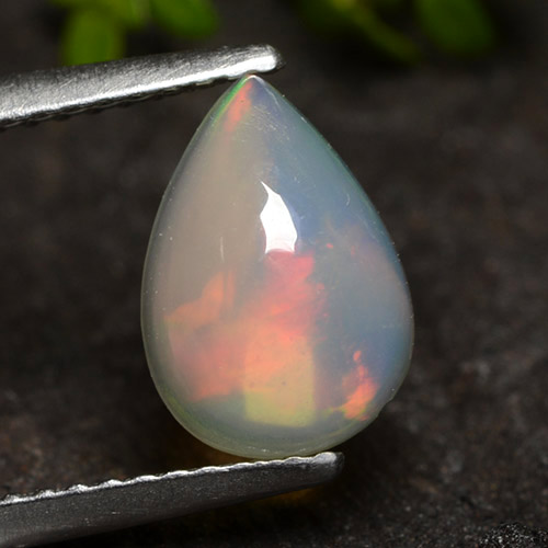 Multicolor White Opal Gem - 1.2ct Pear Cabochon (ID: 490814)