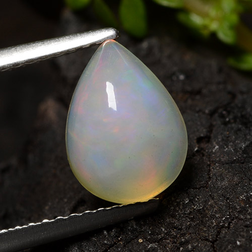 Multicolor White Opal Gem - 1.5ct Pear Cabochon (ID: 490825)