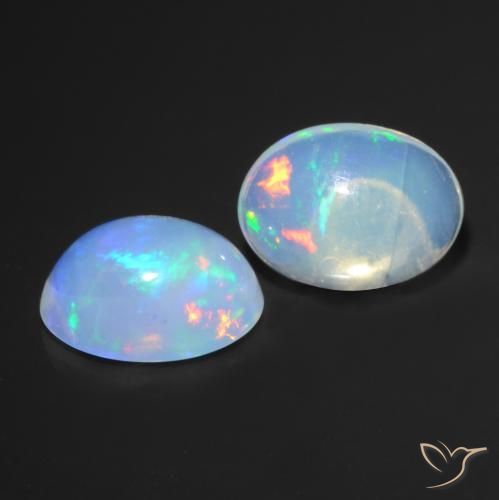 1.62ctw Oval Multicolor Opal Gemstones for Sale, 2 pieces 8.1 x 6.2 mm