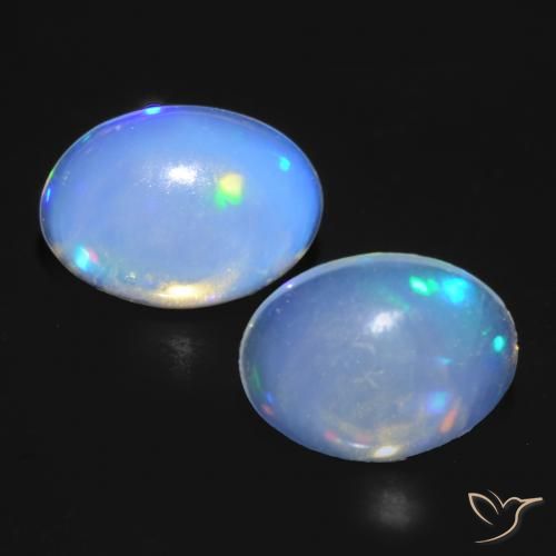 0.85ctw Oval White Opal Gemstones for Sale, 2 pieces 6.9 x 5.1 mm