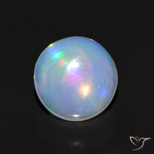 Ópalo Multicolor Circular de 7,1mm de Etiopía, peso de 0.78 ct, piedra preciosa natural No tratado en Transparente Clarity, Ópalo Cabujón Redondo de 1 pieza - Color: Multicolor, dureza Mohs de 5.5 - 6.5, Año de la piedra preciosa de la serpiente, Photo A