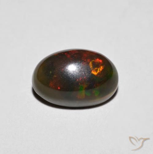 Opale 8 x 5,5mm multicolore Ovale cabochon dall'Etiopia, peso di 0,75 ct, gemma naturale Affumicato in purezza Opaque, 1 pezzo Opale - Colore: Multicolore, durezza Mohs di 5,5 - 6,5, Pietra portafortuna di ottobre, Photo A