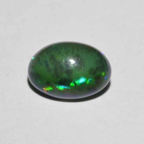 7.9 x 5.5mm Oval Cabochon Multicolor Opal from Ethiopia, Weight of 0.72ct, Natural smoked gemstone in Translucent Clarity, 1pc Opal - the Color is Multicolor, Mohs Hardness of 5.5 - 6.5, Cupid's Stone, Photo A