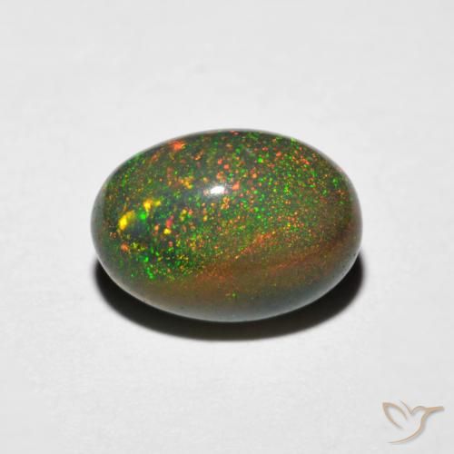 Opale Multicolore Ovale 9 x 6,4mm d'Éthiopie, poids de 1,4 ct, pierre gemme naturelle Fumé de pureté Opaque , 1 pièce d'opale oval cabochon, couleur : Multicolore, dureté de Mohs de 5.5 à 6.5, Pierre de Cupidon, Photo A