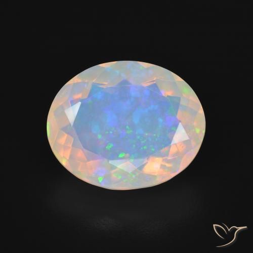 13,5 x 11mm ovaler mehrfarbiger Opal aus Australian, Gewicht von 4,32 ct, natürlicher Edelstein in Transparent Reinheit, 1 Stück ovaler Opal - Farbe: Mehrfarbig, Mohs-Härte von 5,5 - 6,5, Amors Stein, Photo A