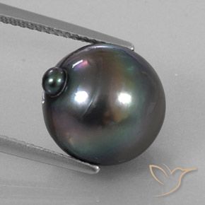 13,4x11,7 mm Perla grigio taglio fantasia dal mare del sud, peso di 11,55 ct, pietra preziosa naturale Coltivato d'acqua salata in purezza Opaque, 1 pezzo Perla Barocco - Colore: Grigio scuro, durezza Mohs di 2,5 - 4,5 , Photo A