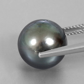 Pearl Gemstone in 12 mm Size for Sale, Pearl Stone in Dark Gray Color