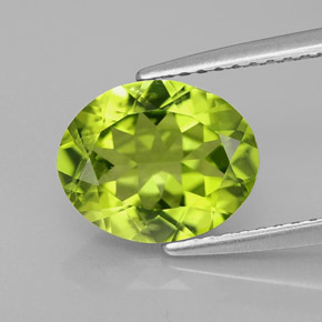 2.42 ct Green Peridot Gemstone, Peridot Gem in Oval Facet Shape for Sale.