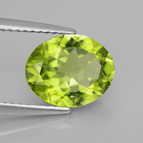 2.42 ct Green Peridot Stone, Natural Peridot in Oval Facet Shape for Sale