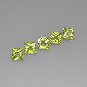 3.41 ct Green Peridot Gemstone, Peridot Gem in Princess-Cut Shape for Sale.
