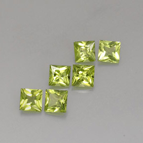 3.74 ct Green Peridot Stone, Natural Peridot in Princess-Cut Shape for Sale