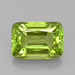 5.74 ct Green Peridot Gemstone, Peridot Gem in Cushion-Cut Shape for Sale.