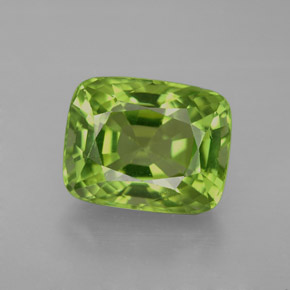 5.30 ct Green Peridot Gemstone, Peridot Gem in Cushion-Cut Shape for Sale.