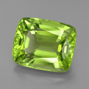 5.68 ct Green Peridot Gemstone, Peridot Gem in Cushion-Cut Shape for Sale.