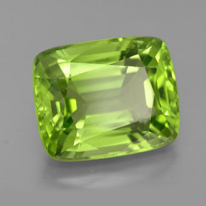 5.68 ct Green Peridot Stone, Natural Peridot in Cushion-Cut Shape for Sale