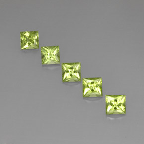 3.64 ct Green Peridot Gemstone, Peridot Gem in Princess-Cut Shape for Sale.