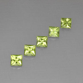 3.64 ct Green Peridot Stone, Natural Peridot in Princess-Cut Shape for Sale